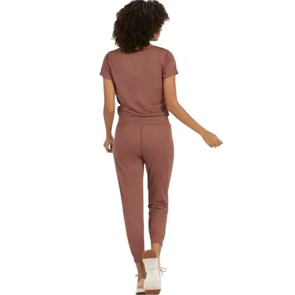 Vuori All Day Jumpsuit Short Sleeve Rolled Crop Terracotta Heather Brown Size XL - Picture 9 of 14